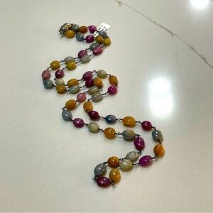 One of a kind oval Natural Sapphire oval bead necklace 36” in length.